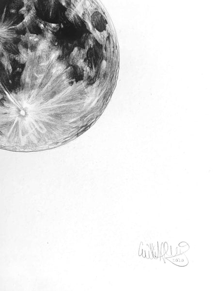 graphite pencil drawing of a full moon