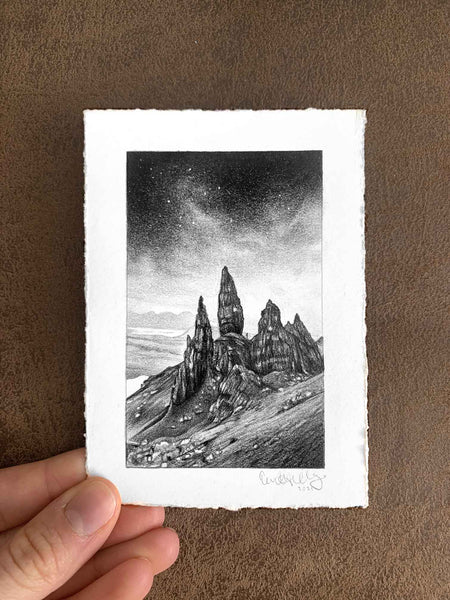 Old Man of Storr miniature graphite pencil drawing