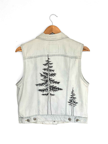 evergreen tree hand embroidered levi strauss denim vest