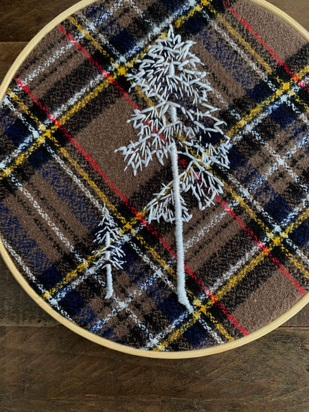 western hemlock hand embroidery on plaid