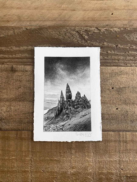 Old Man of Storr miniature graphite pencil drawing
